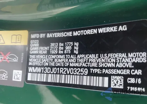 2024 Mini Cooper Cooper z USA, uszkodzony, nr VIN WMW13DJ01R2V03259